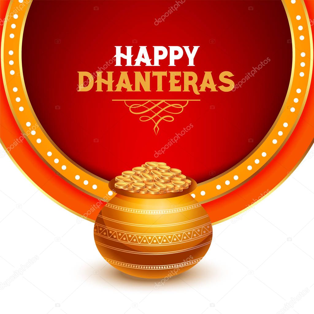 beautiful happy dhanteras greeting card design with gold coin ka