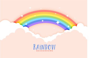 cute rainbow and clouds pink background design clipart