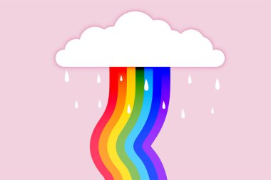 raining cloud with flowing rainbow background design clipart