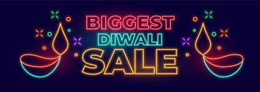 neon tarzında büyük hint diwali festivali satış afiş