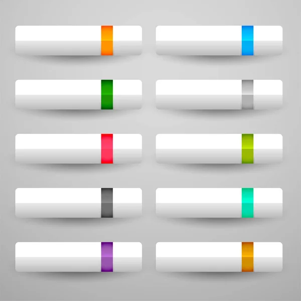 10色の光沢のある色に設定された白いボタン — ストックベクタ