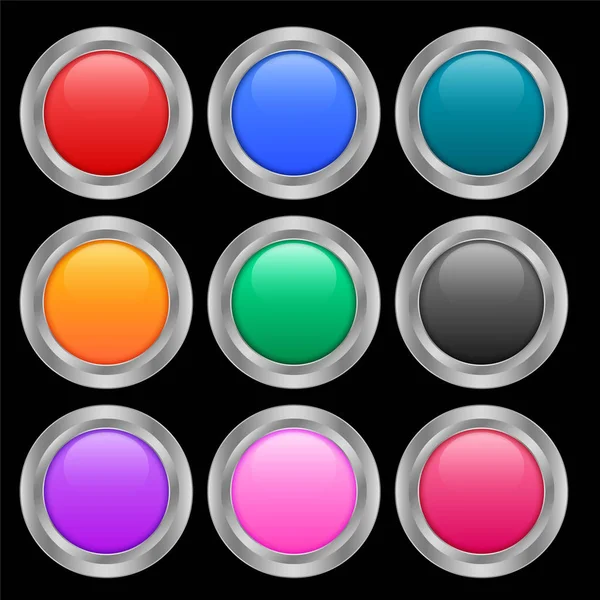 Devět kulatých lesklých tlačítek v různých barvách — Stockový vektor
