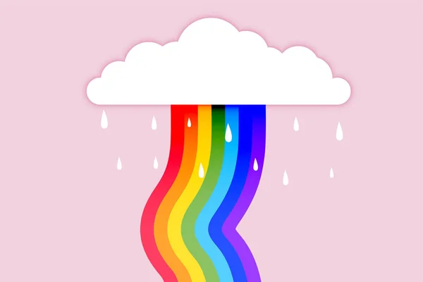 Regenwolke mit fließendem Regenbogen-Hintergrunddesign — Stockvektor