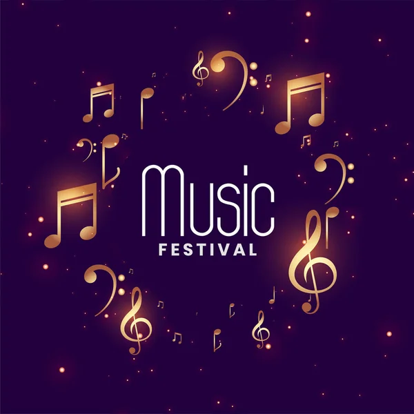 Fundo do concerto festival de música com notas musicais douradas — Vetor de Stock