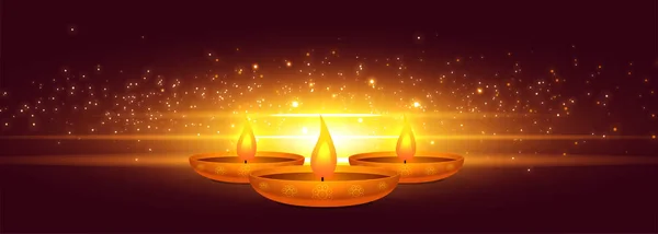 Diwali diya brilhante com banner de design de brilho leve —  Vetores de Stock