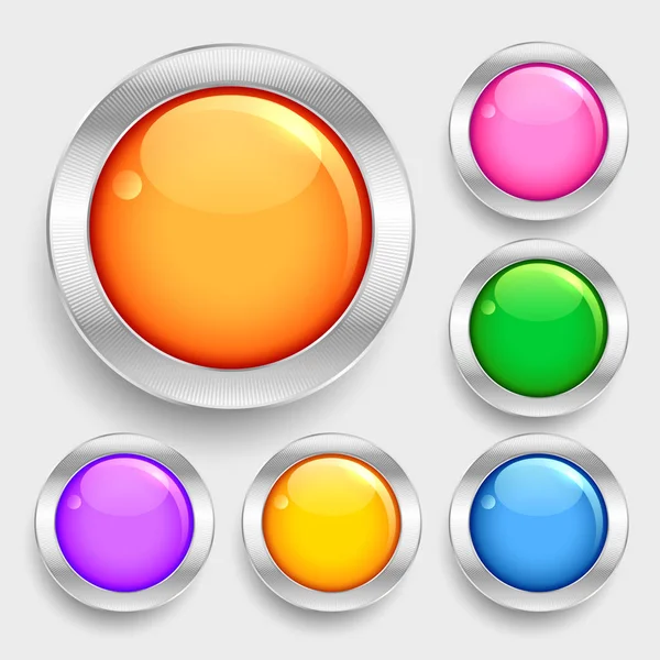 Bright glossy shiny circles round buttons set — Stock Vector