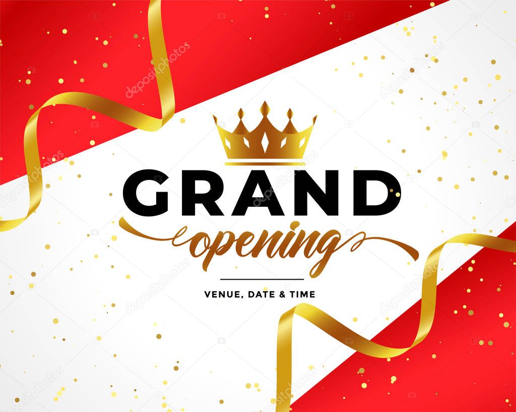 grand opening celebration background with golden confetti and cr