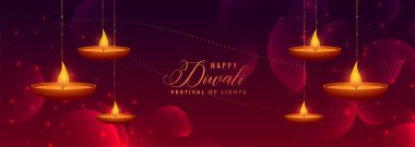 asılı diya ile güzel mutlu diwali parlak afiş