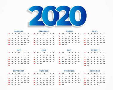 temiz 2020 takvim şablonu tasarımı