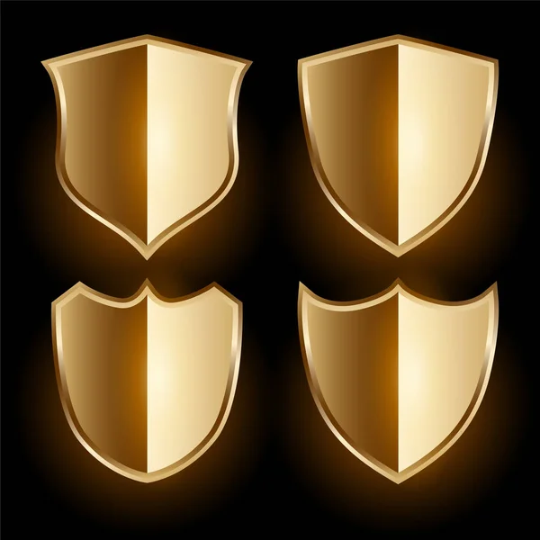 Emblemas de escudo dourado realistas e conjunto de etiquetas —  Vetores de Stock