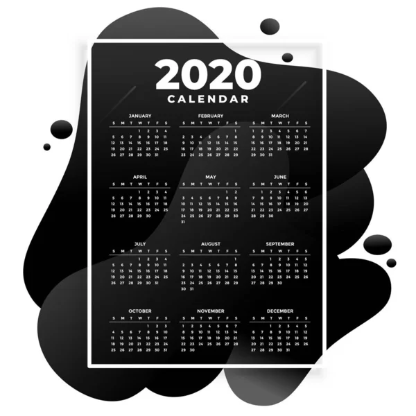 Absract black modern 2020 calendar design template — Stock Vector