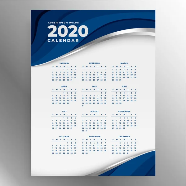 2020 blå vertikal kalender formgivningsmall — Stock vektor