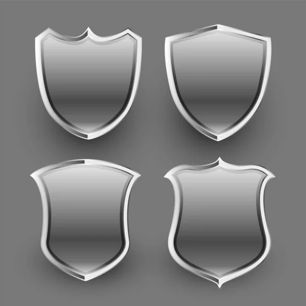 3d shiny metallic shield icons and badges set — Stock Vector