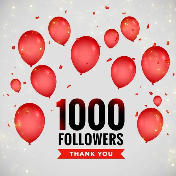 1000 seguidores gracias cartel con globos voladores — Archivo Imágenes Vectoriales