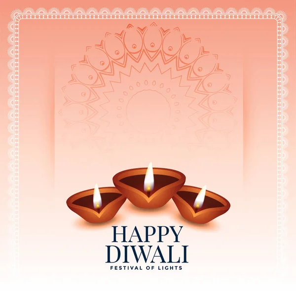 Traditional happy diwali background with three diya — Stock Vector