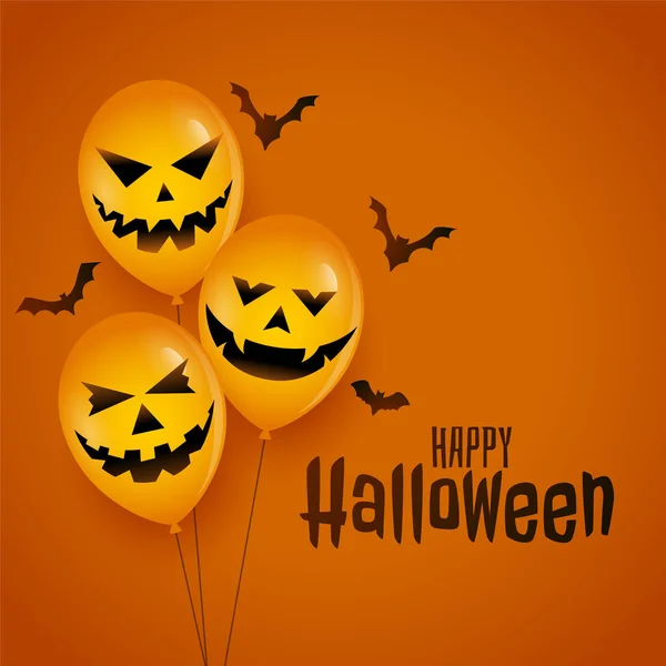 Halloween-Ballon mit gruseligen Gesichtern und Fledermäusen Hintergrund — Stockvektor