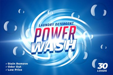 çamaşır deterjanı güç yıkama ambalaj reklam kavramı desig