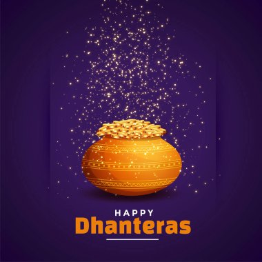 happy dhanteras wishes festival card with golden coins clipart