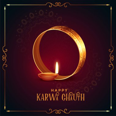 diya tasarımlı gerçekçi mutlu karwa chauth festival kartı