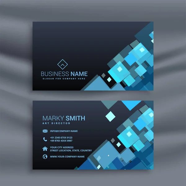 Abstract dark business card with geometric blue shapes — Stock Vector