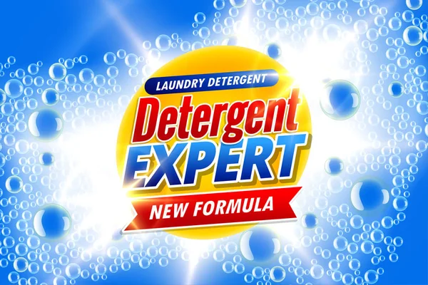 Banner de anuncios de plantilla de detergente de lavandería con burbujas de jabón — Archivo Imágenes Vectoriales