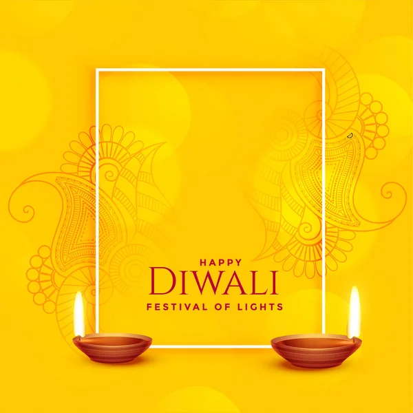 Heureux fond jaune diwali avec décoration diya — Image vectorielle