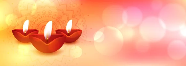 Creatief gelukkig Diwali banner met realistische Diya design — Stockvector