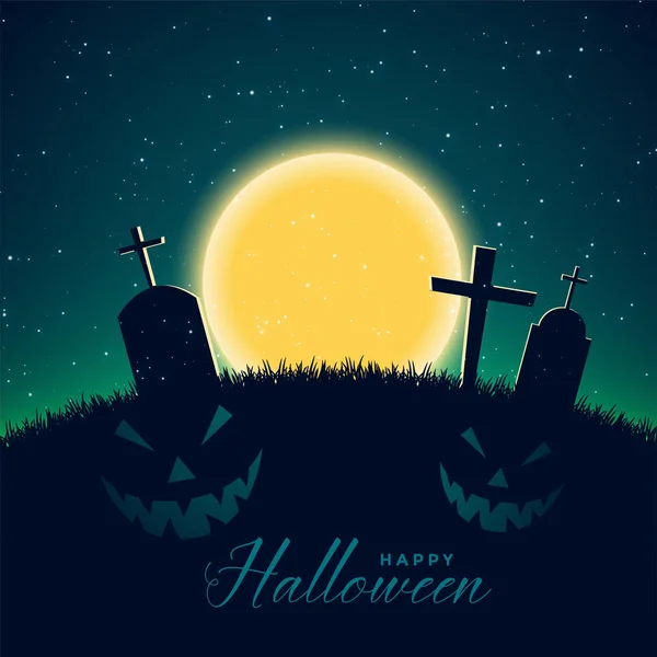 Asustadiza escena de la noche de Halloween con luna llena — Vector de stock