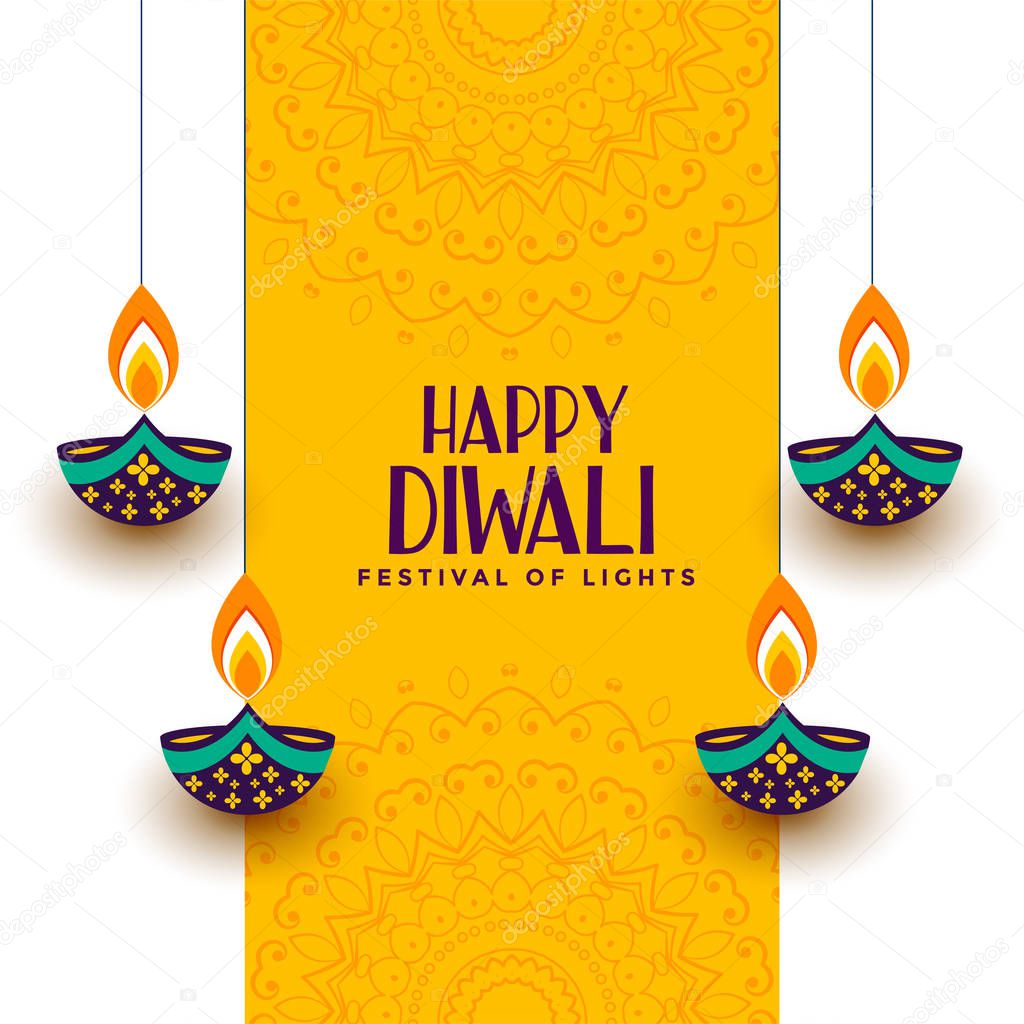 creative happy diwali festival card with decorative diya