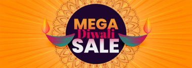 mega diwali satış bayrağı ve diya tasarımı