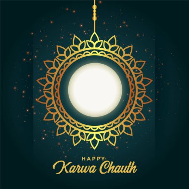 Mutlu Karwa Chauth dekorasyonu ve dolunay tasarımı.