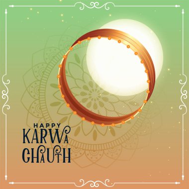 creative happy karwa chauth festival card with full moon