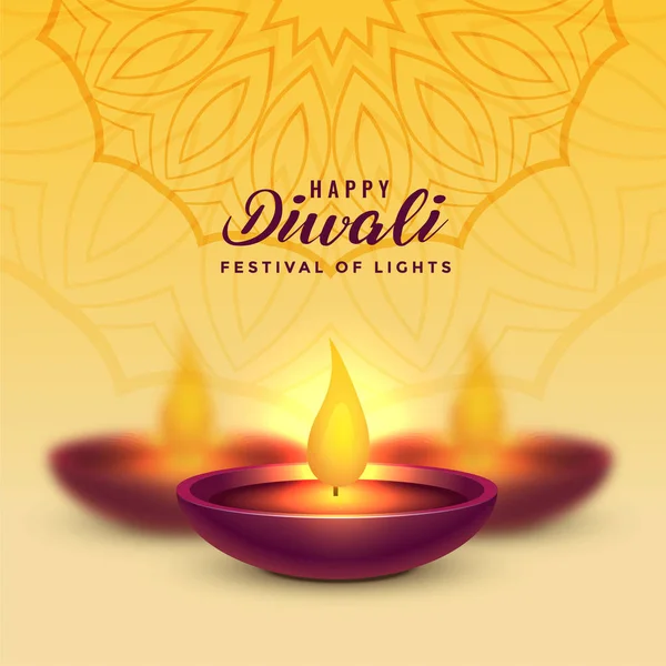 Feliz diwali realista diya design amarelo fundo —  Vetores de Stock