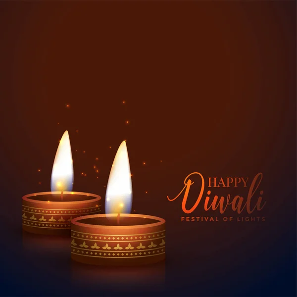 Deux diwali diya réaliste lampes festival fond design — Image vectorielle