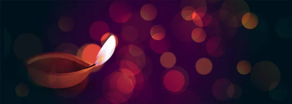 Bonito diwali diya no bokeh luzes banner — Vetor de Stock