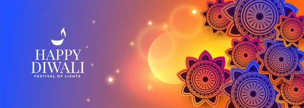 Πολύχρωμο διακοσμητικό χαρούμενο diwali λαμπερό σχεδιασμό banner — Διανυσματικό Αρχείο