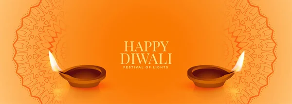 Elegantes gelbes Diwali Banner mit zwei Diya — Stockvektor