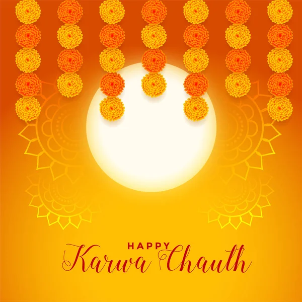 Mutlu Karwa Chauth festivali kartları dolunay ve kadife çiçekli.