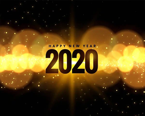 2020 new year celebration background with golden bokeh lights — Stock Vector