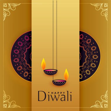 Altın mutlu diwali festivali kutlama kartı tasarımı