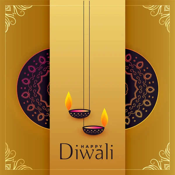 Gyllene glad diwali festival firande kort design — Stock vektor