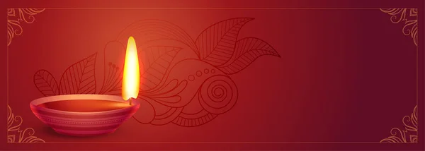 Bela lâmpada diya vermelho banner festival diwali — Vetor de Stock