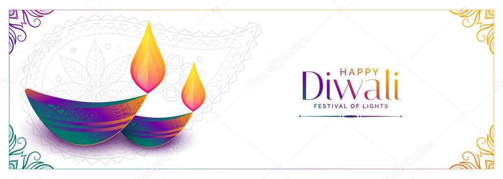 colorful diya design for happy diwali festival