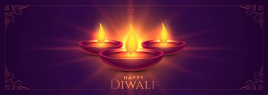 Işıldayan mutlu diwali diya lambaları Geniş bayrak