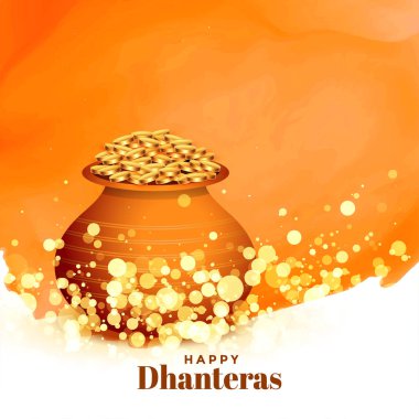 lovely happy dhanteras festival card with gold coin pot clipart
