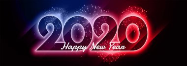 2020 mutlu yeni yıl parlak neon renkli pankart tasarımı