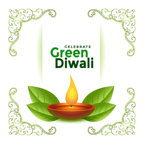 Beautiful green diwali festival card concept design background — Stock Vector