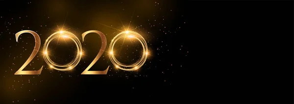Shiny 2020 happy new year golden wide banner — Stock Vector