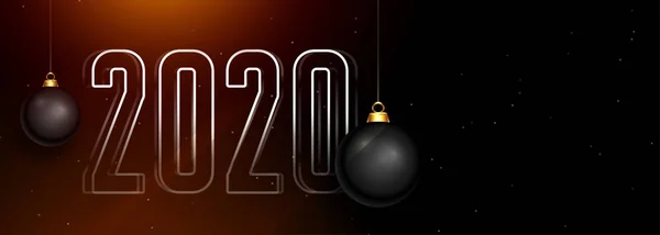 Beautiful 2020 dark happy new year banner with christmas balls — Stock Vector