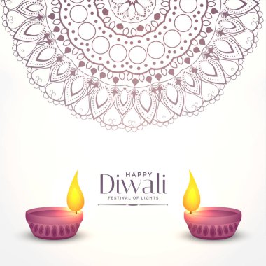 İki diya tasarımlı zarif beyaz diwali arkaplan